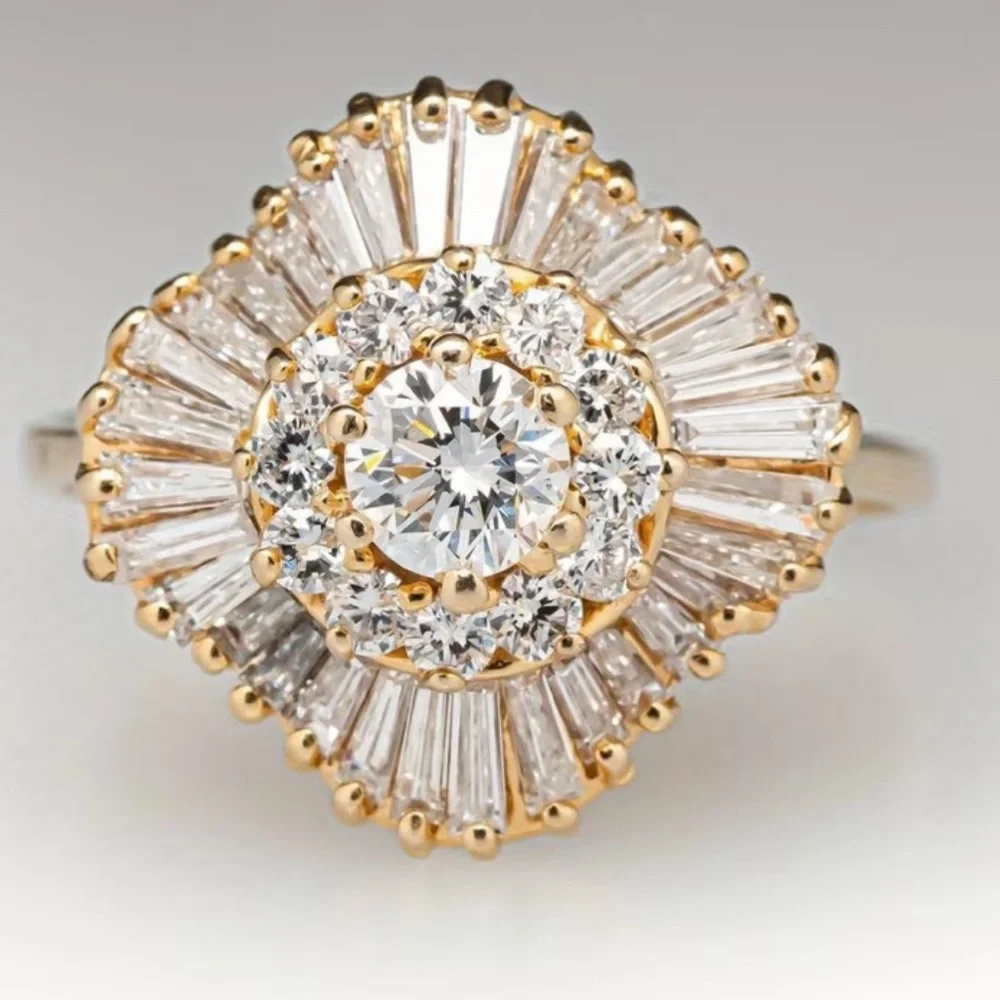 🆕 Elegant Gold Plated CZ Cut Ring Wedding Engagement